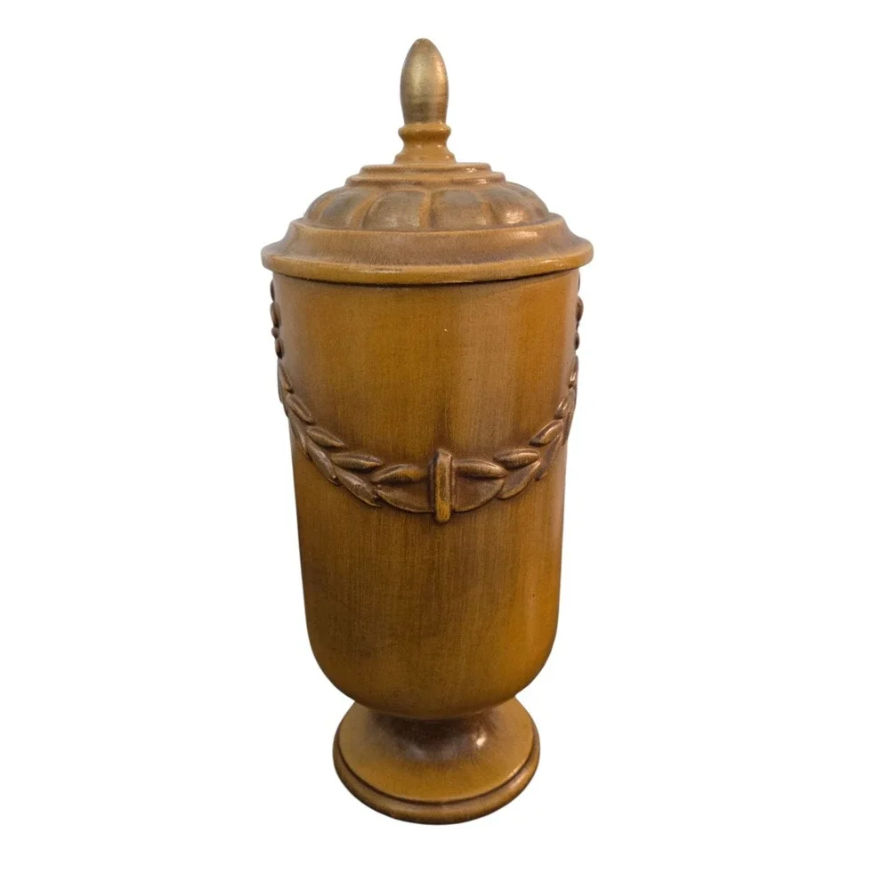 Vintage Haeger #724 Pedestal Footed Urn Lidded Fleur-de-lis Original Sticker Jar